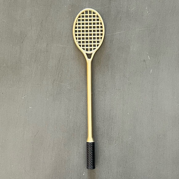 Gold Matte Metallic Tennis Racket Pickleball 7.5" Black Ink Pen More Pens Avail - Picture 1 of 5